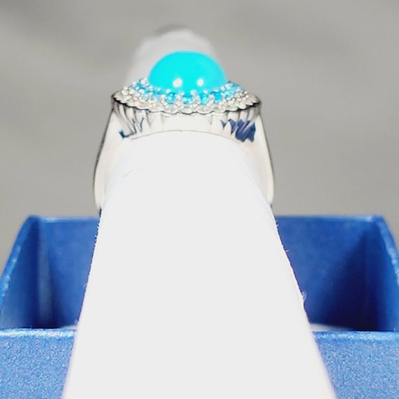 Sleeping Beauty Turquoise, Neon Apatite, White Zircon halo ring in Plat/925 sz 8 - Picture 6 of 6